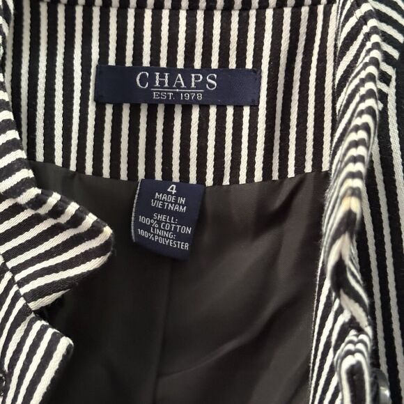 CHAPS by Ralph Lauren Jacket Sz 4 Womens Black and White Stripe Lined Blazer - Picture 10 of 11